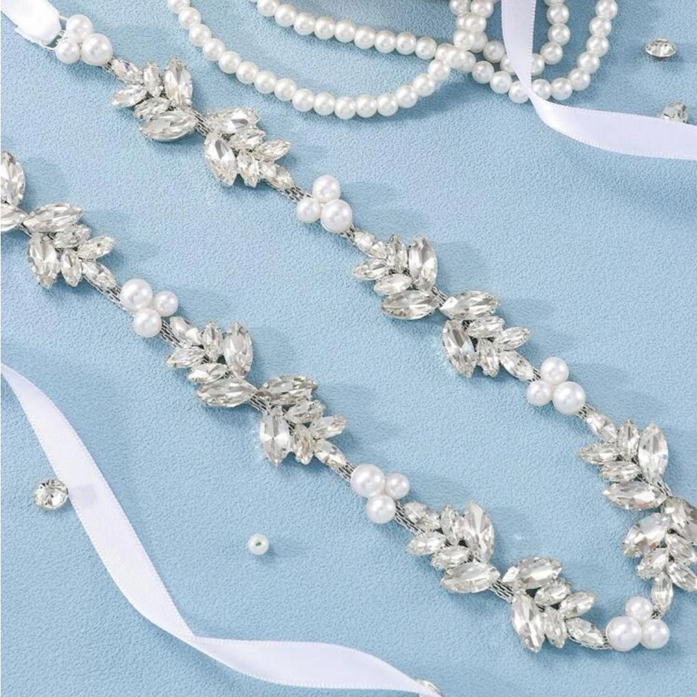 Bridal rhinestone pearl combo belt NEW